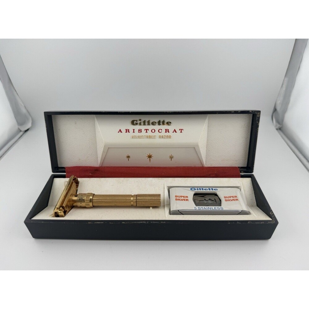 Gillette Aristocrat 1965 Gold Plated Adjustable Razor K-2 Original Box